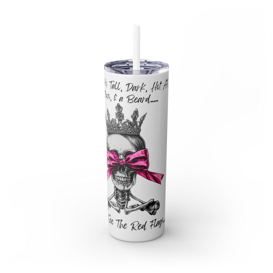 Skulls 'n Bows Skinny Tumbler with Straw, 20oz